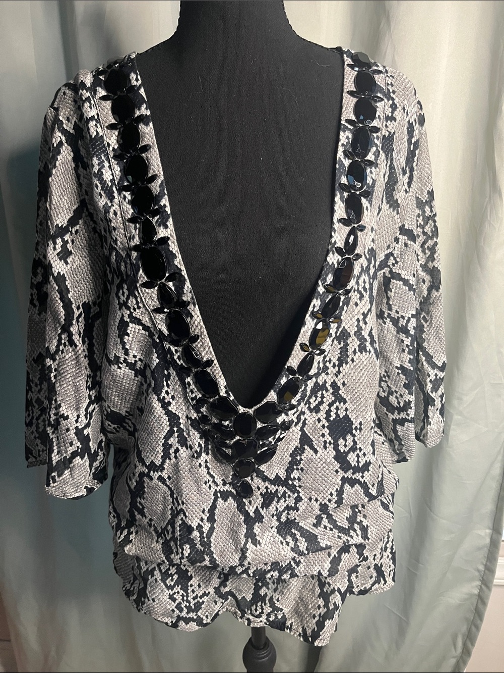 Beach Bunny Cover Up Deep V-Neck Snake Print Beaded Trim Small